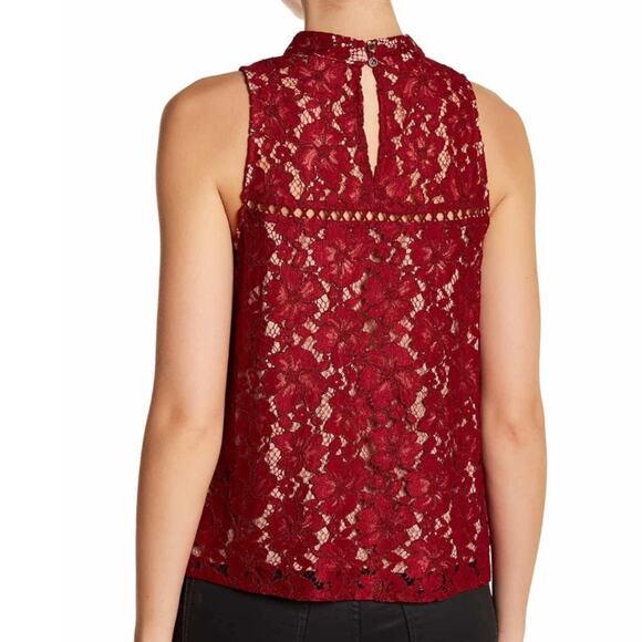 WAYF Women's Garnet Lace Overlay Sleeveless High Neck Portrait Blouse sz M - Picture 5 of 6